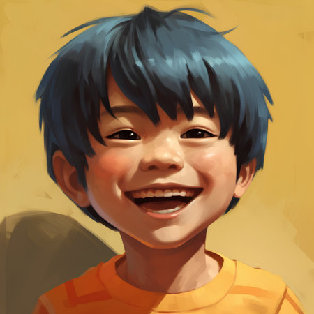 Portrait of a young boy with blue hair. Vector illustration.の素材