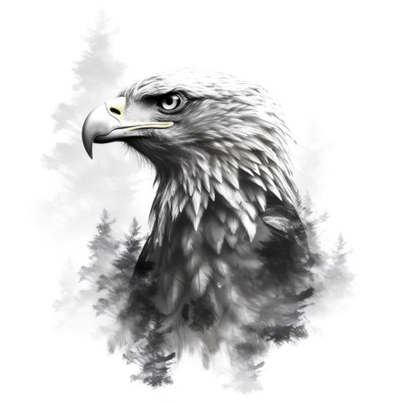 Eagle in the forest on a white background. Digital painting.の素材