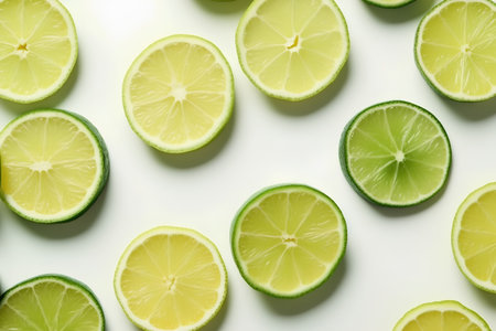 Slices of fresh lime on white background, top view.の素材