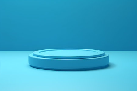 Blue podium on blue background. 3d render. Minimal scene.の素材