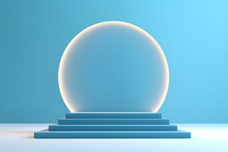 Abstract minimalistic blue background with stairs and crystal ball. Vector illustrationの素材