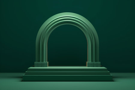 Green arch on green background, 3d rendering. Computer digital drawing.の素材