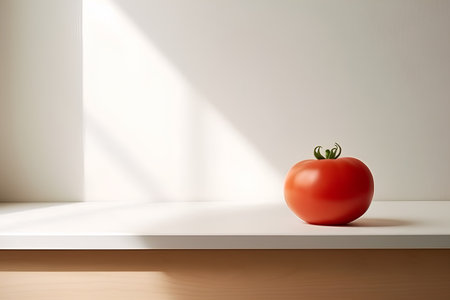 Tomato on the shelf in the room. 3d render.の素材