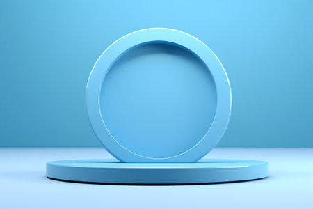 Blue round podium on blue background. 3d render. Minimal style.の素材