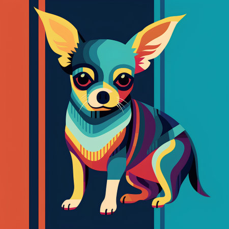 Cute cartoon chihuahua dog in a colorful scarf. Vector illustration.の素材