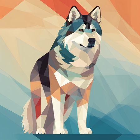 Siberian husky on a polygonal background. Vector illustration.の素材
