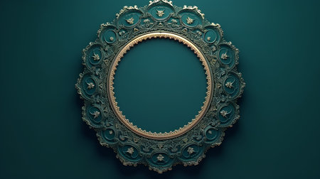 Antique frame on a green wall. 3d rendering with clipping pathの素材