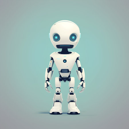 Robot toy isolated on blue background. 3d render illustration.の素材