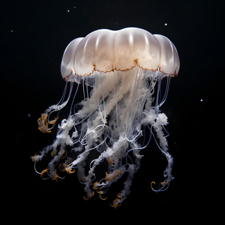 Jellyfish isolated on black background. 3D rendering. Underwater world.の素材