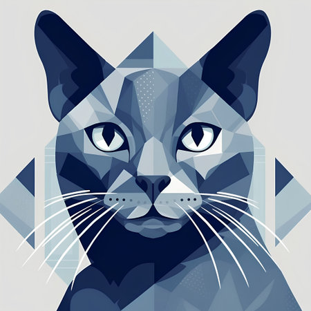 Vector illustration of a cat's face with abstract pattern on a light backgroundの素材