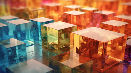 abstract background with glass cubes in different colors, 3d renderの素材