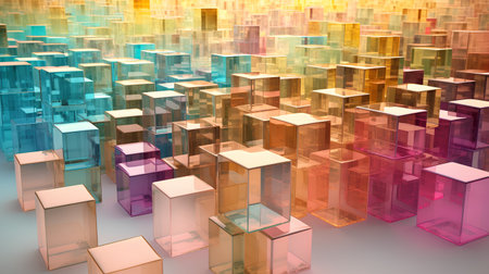 Abstract colorful background with glass cubes. 3d render. Computer generated image.の素材