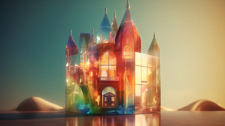 Abstract illustration of a building with a glass facade. 3d renderingの素材
