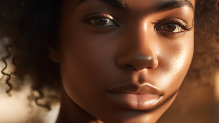 Portrait of beautiful african american woman with curly hair.の素材
