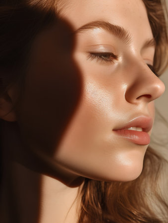 Portrait of beautiful young woman with closed eyes. Perfect skin.の素材