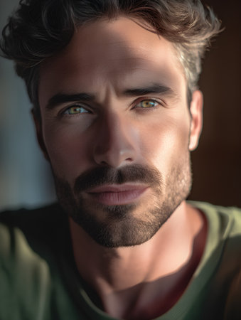 Portrait of a handsome young man with beard and mustache. Men's beauty, fashion.の素材