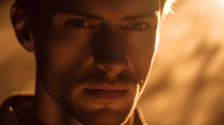 Portrait of a man in the light of the setting sun.の素材