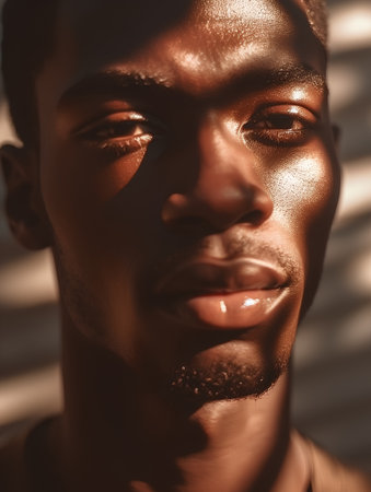 Portrait of a young african american man with dark skinの素材
