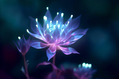 Blue lotus flower on dark background. Natural floral background. Close up.の素材