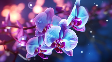 Beautiful orchid flowers on a dark background. 3d illustrationの素材
