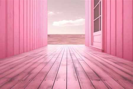 Empty room with pink wall and wooden floor, 3d rendering.の素材