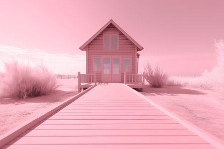 Wooden house on the beach. 3D render. Vintage style.の素材