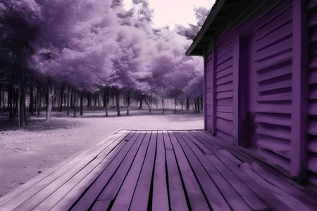Wooden path in the park with purple wall and wooden floor.の素材
