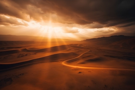Dramatic sunset over sand dunes in Death Valley National Parkの素材
