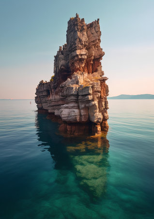 Rocky coast of Lake Baikal at sunset. Nature composition.の素材