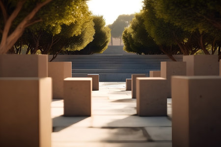 Stone stairs in the park at sunset. Conceptual image for travel and tourismの素材