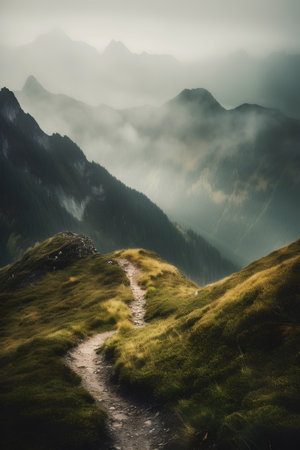 Hiking trail in the Carpathian mountains. Toned.の素材