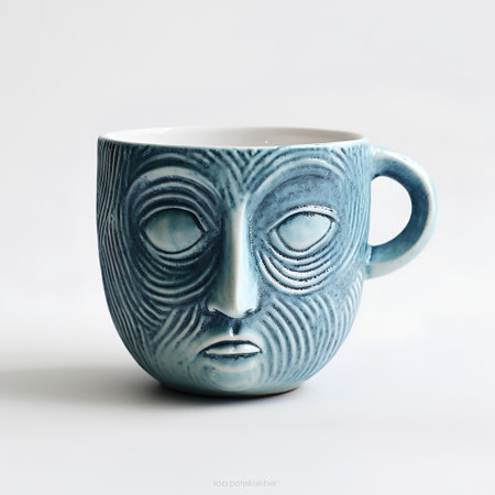 Coffee cup with mask on white background. Isolated.の素材