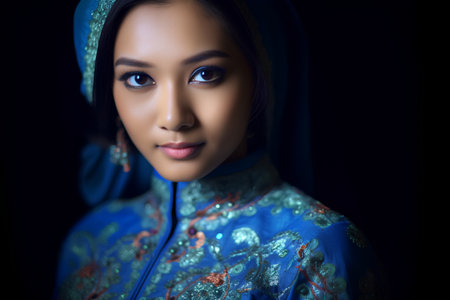 Portrait of a beautiful asian muslim woman in traditional costumeの素材