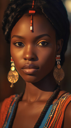 Portrait of a beautiful African woman in traditional clothes. 3d rendering.の素材