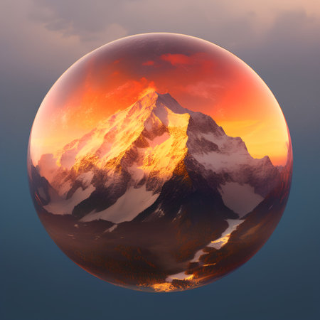 3d render of a globe with a view of the mountains.の素材