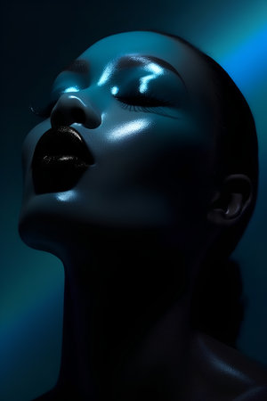 Portrait of a beautiful woman with black lips on a dark backgroundの素材