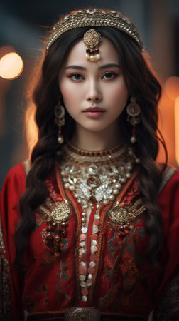 Portrait of a beautiful asian girl in oriental costume.の素材