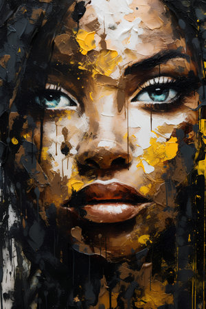 Portrait of a beautiful girl with creative make-up on an abstract backgroundの素材