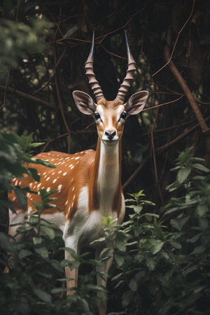 Wild deer in the jungle. Animal in natural habitat. Wildlife scene from nature.の素材