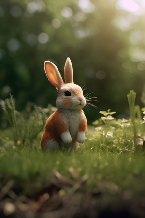 Cute little rabbit sitting on the grass in the garden. Easter concept.の素材