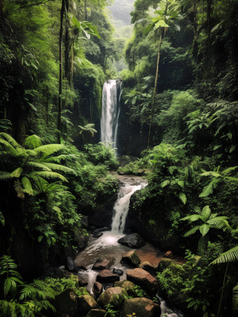Beautiful waterfall in the jungle. Long exposure. Toned.の素材