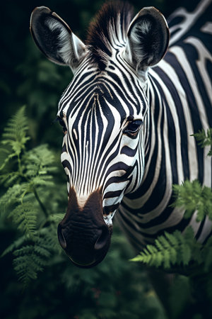Portrait of a zebra in the jungle. Wildlife animal.の素材