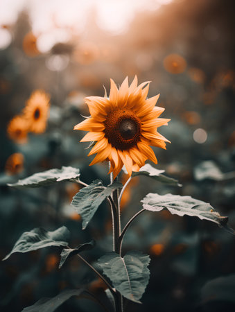Sunflower in the field. Nature background. Vintage color tone.の素材