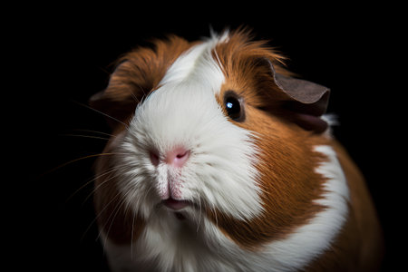 Portrait of a cute guinea pig on a black background.の素材