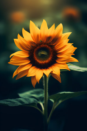 Closeup of beautiful sunflower in the garden. Nature background.の素材