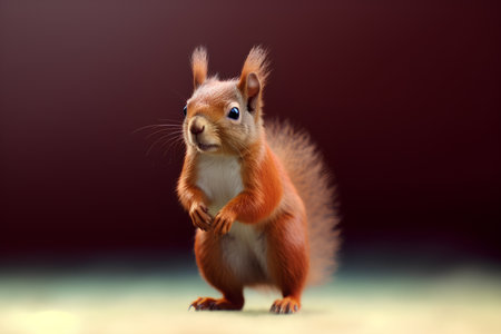 Red squirrel on a dark background. 3D rendering. Copy space.の素材
