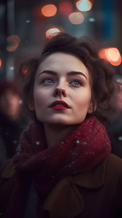 Portrait of a young beautiful woman on the street in winter.の素材