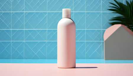 Cosmetic bottle on the background of a swimming pool. 3d renderingの素材