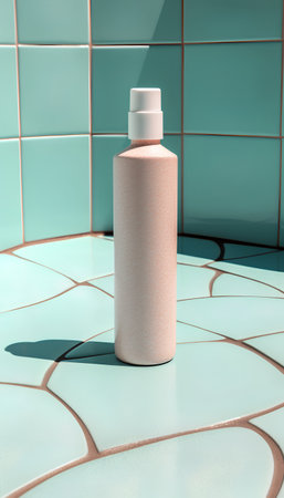 Mockup of cosmetic bottle on tile background. 3d renderingの素材