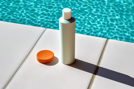 3D render of a swimming pool with a white tube and orange capの素材